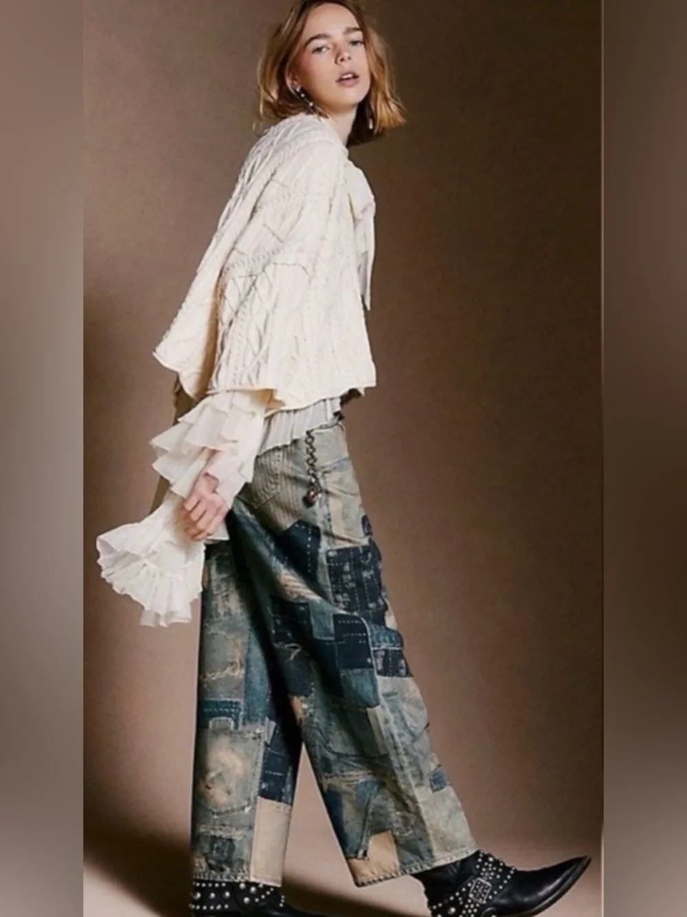NWT FREE PEOPLE WE THE FREE Illusions Relaxed Fit Jeans Indigo Combo Patch‎ 27
